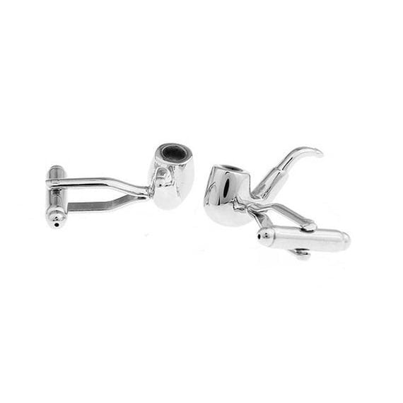 Gentlemen Pipe Cufflinks Smoking Pipe Silver Tone Classic Fun Cool Cuff Links Comes with Gift Box Custom Cufflinks Image 3