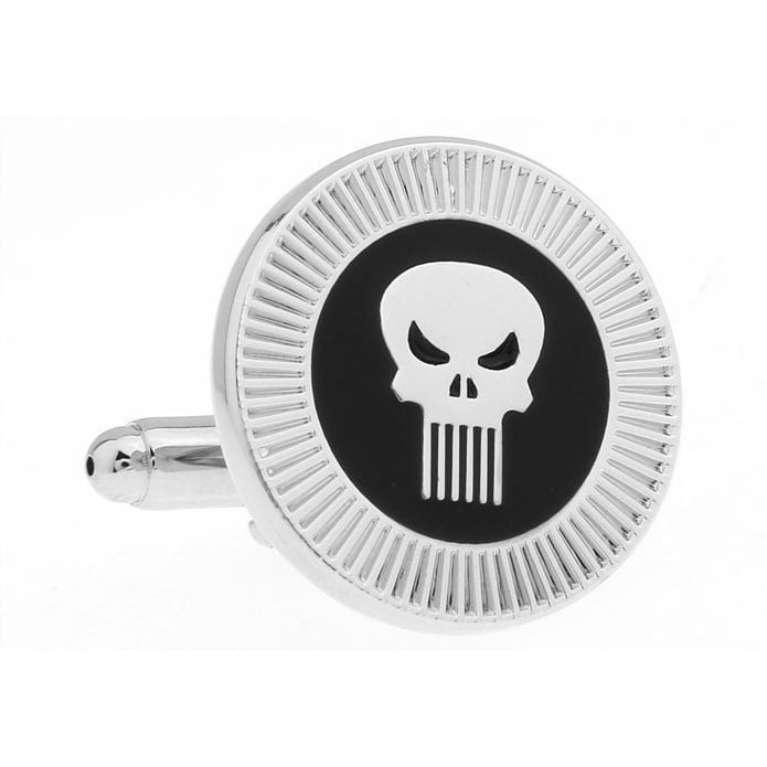 Punisher Skull Cufflinks Gothic Skull Vigilante Silver Tone Unique Cuff Links Comes with Gift Box White Elephant Gifts Image 3