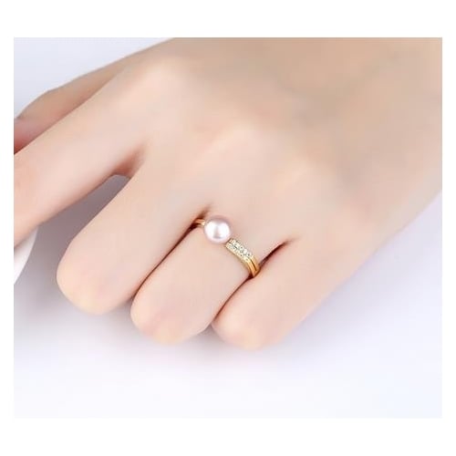 Natural 7-7.5mm fresh water pearl simple womens ring Image 2