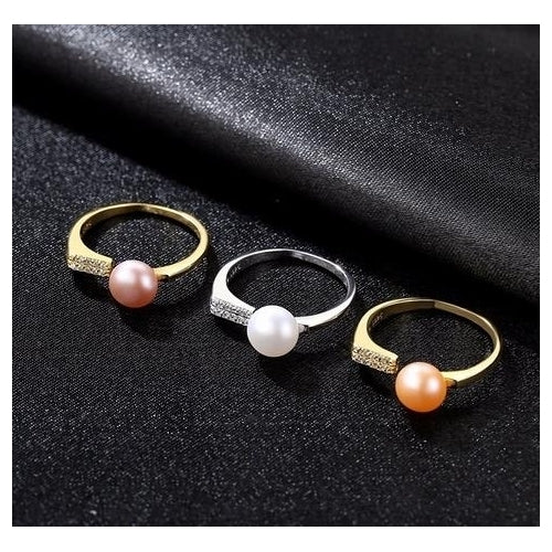 Natural 7-7.5mm fresh water pearl simple womens ring Image 4