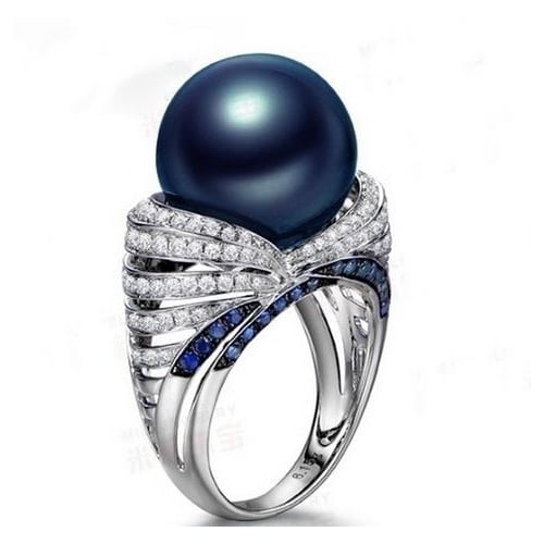 Pop Blue Pearl Artificial zircon ring retro atmosphere Image 1