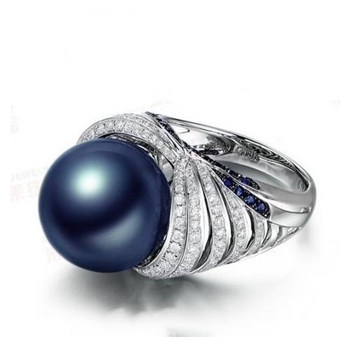 Pop Blue Pearl Artificial zircon ring retro atmosphere Image 2