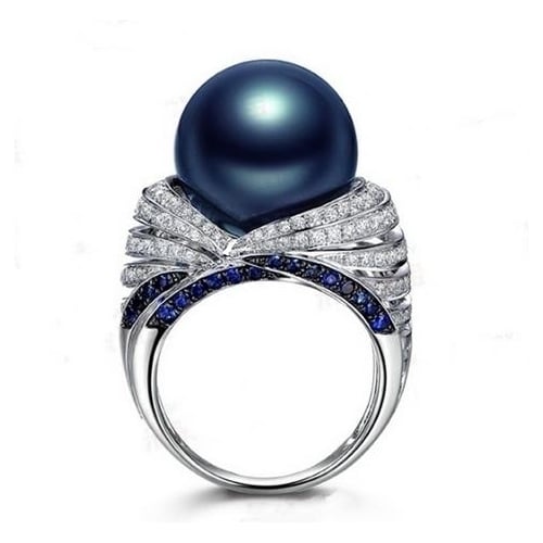 Pop Blue Pearl Artificial zircon ring retro atmosphere Image 3