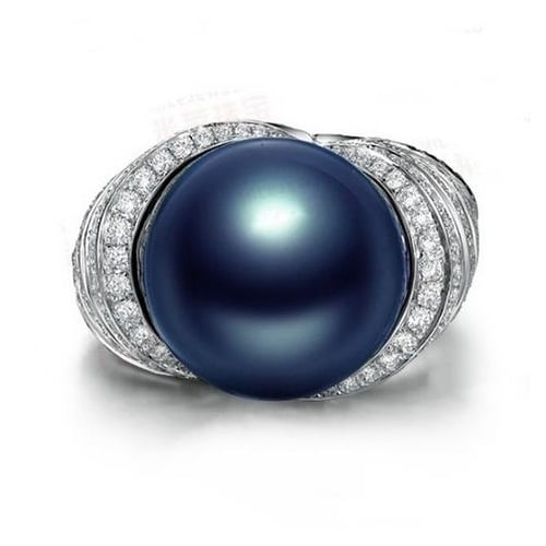 Pop Blue Pearl Artificial zircon ring retro atmosphere Image 4