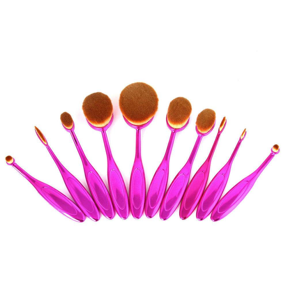 10-Piece Professional Makeup Brushes Set Purple Oval Cream Puff Toothbrush Blush Image 2