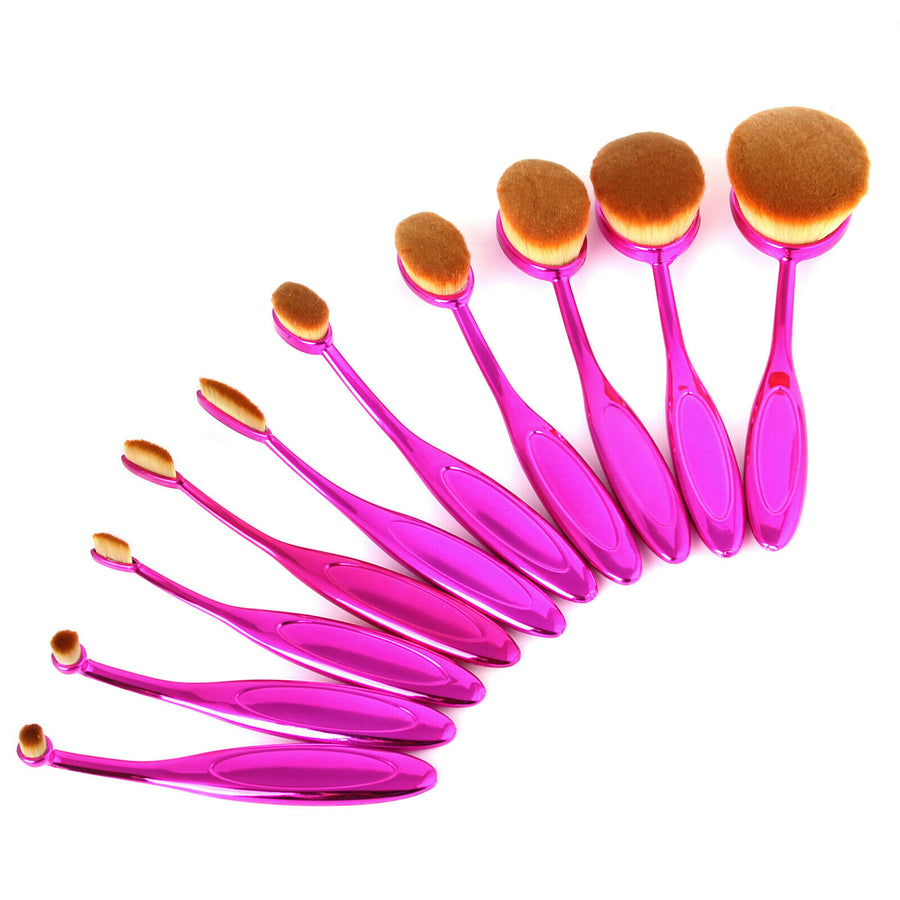 10-Piece Professional Makeup Brushes Set Purple Oval Cream Puff Toothbrush Blush Image 1