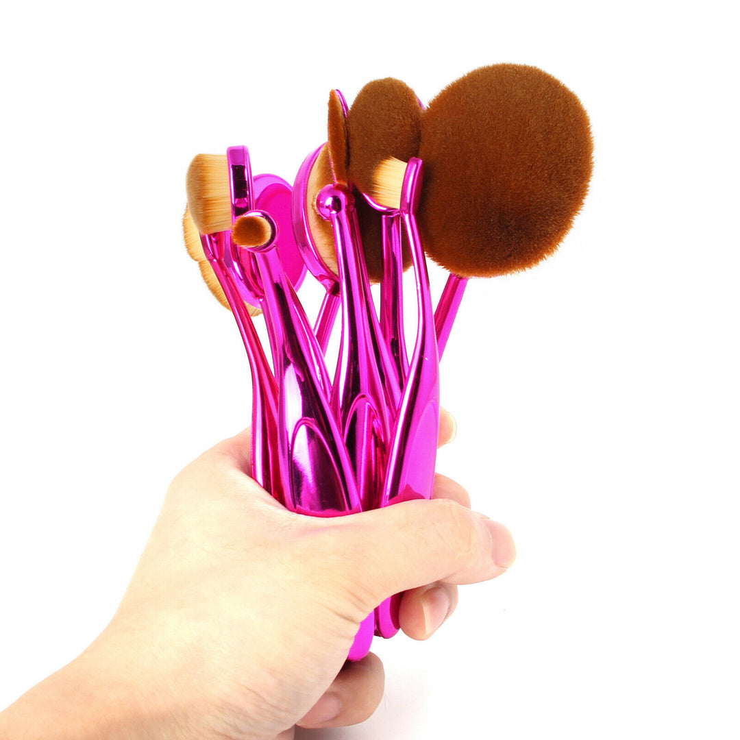 10-Piece Professional Makeup Brushes Set Purple Oval Cream Puff Toothbrush Blush Image 3