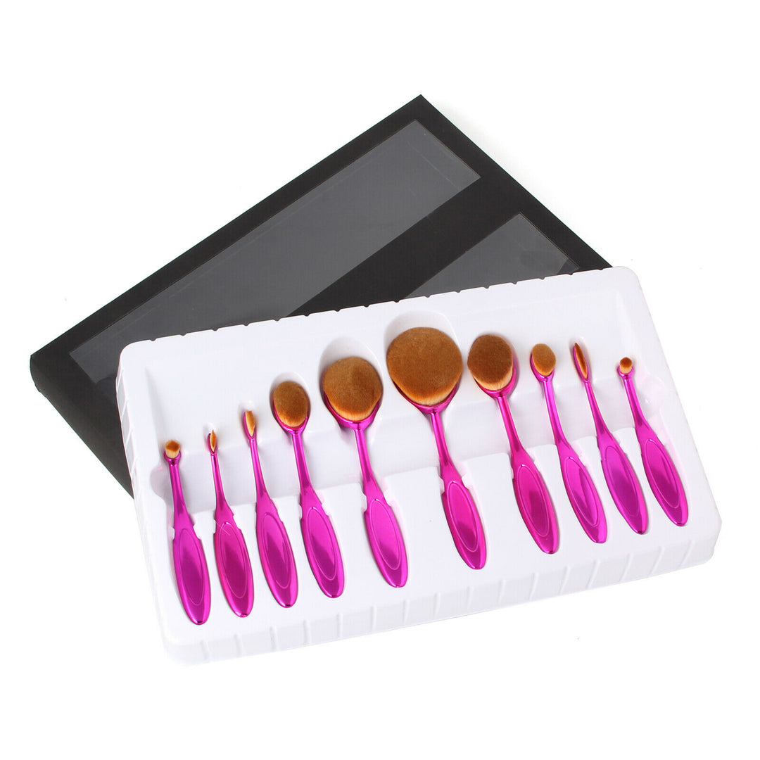 10-Piece Professional Makeup Brushes Set Purple Oval Cream Puff Toothbrush Blush Image 4