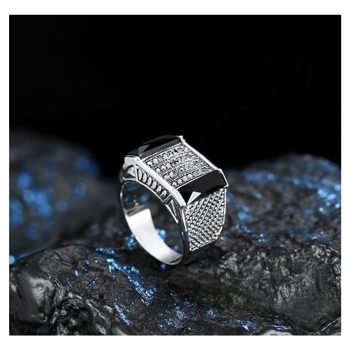 Fashion simple black gem ring Image 2