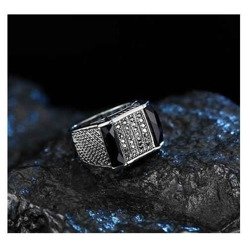 Fashion simple black gem ring Image 3