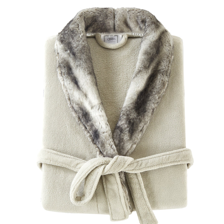 Belgian Luxurious Robe Ultra Plush Faux faux Fleece Sherpa Trim with 2 Pockets and Belt Image 9