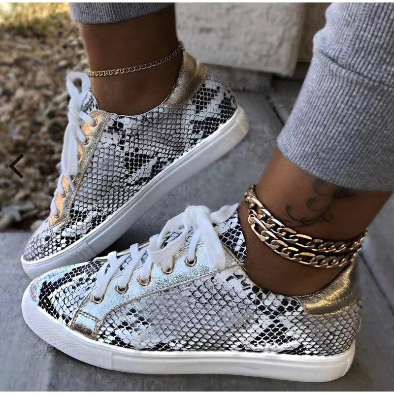 Snakeskin Star Design Lace-Up Sneakers Image 1