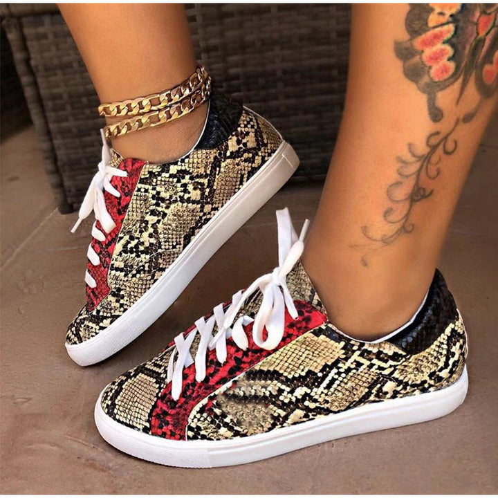 Snakeskin Star Design Lace-Up Sneakers Image 3