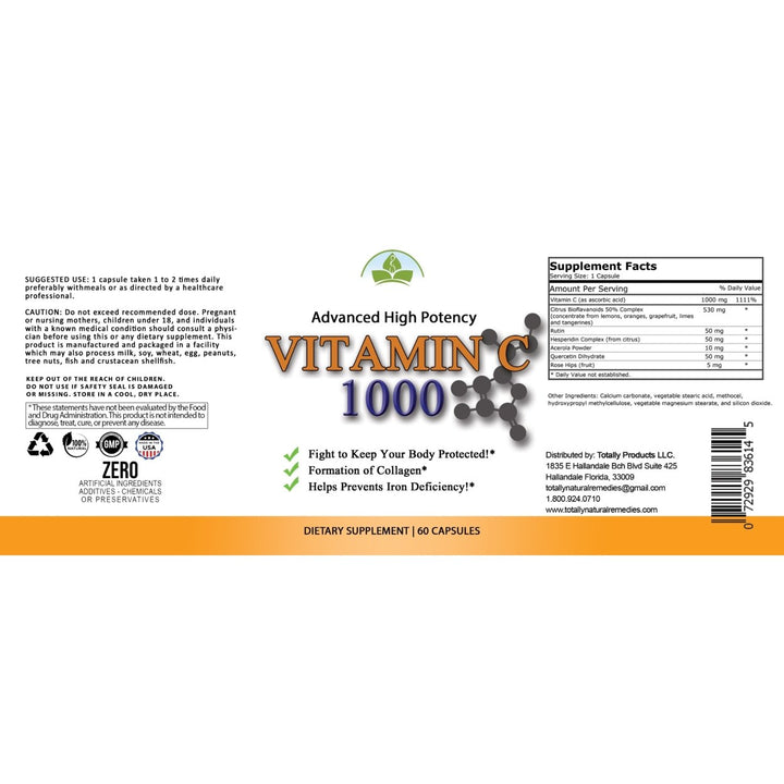 Totally Products Vitamin C 1000mg Immune Support 120 Capsules Supplements Image 4