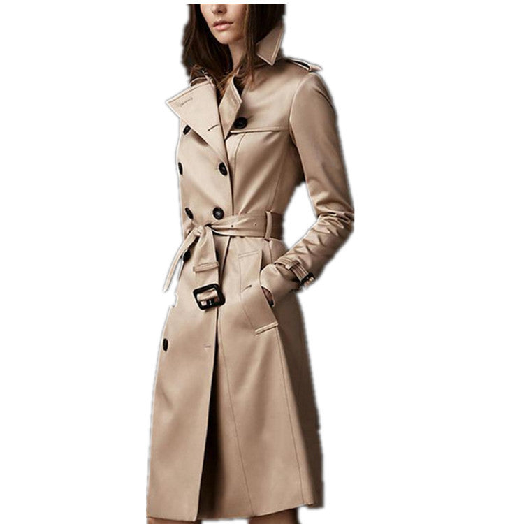 British Womens Trendy Long-sleeved Trench Coat Image 1