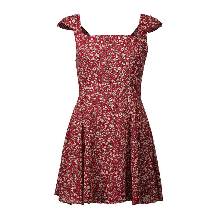 Womens Small Floral Square Collar Backless Dress Image 6