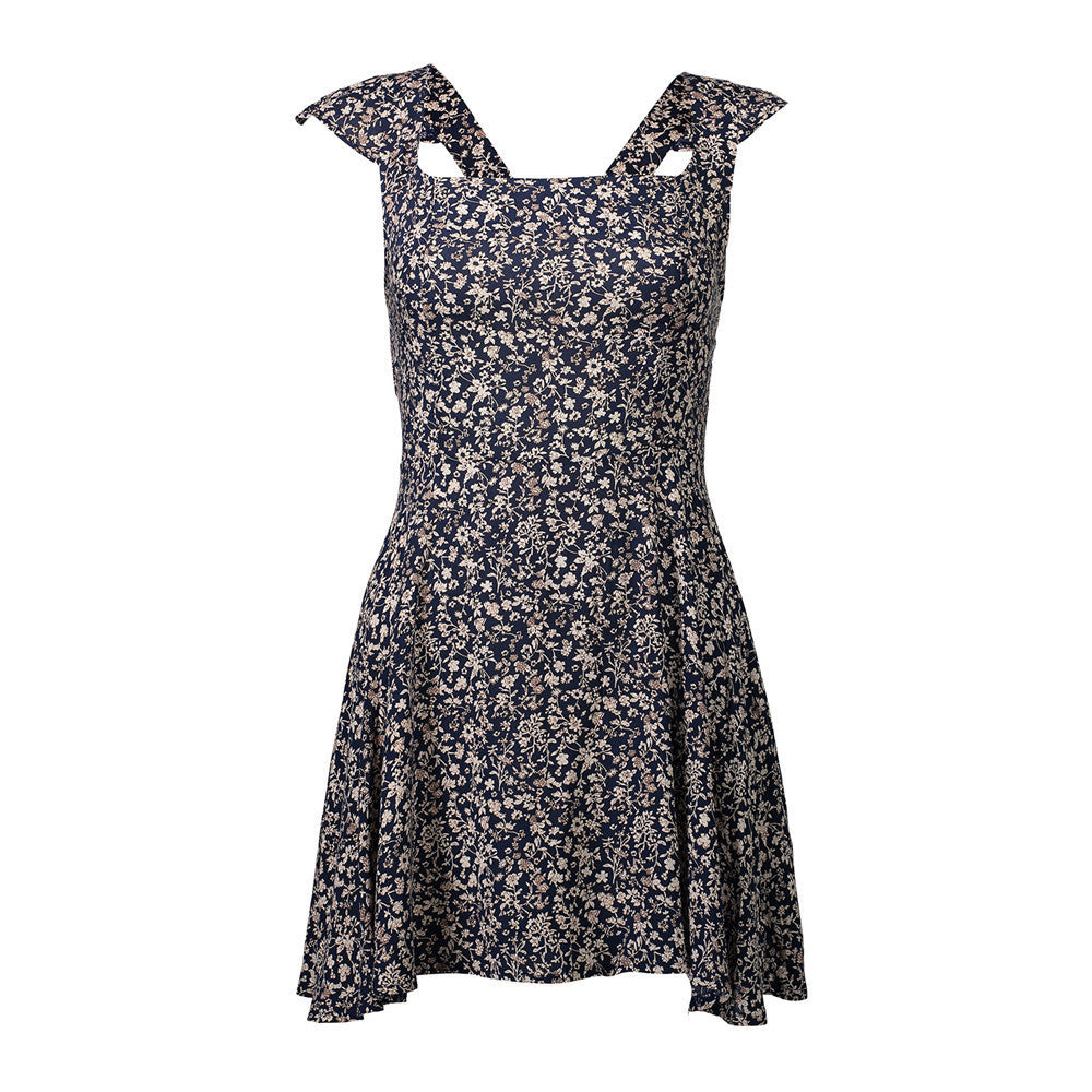 Womens Small Floral Square Collar Backless Dress Image 7
