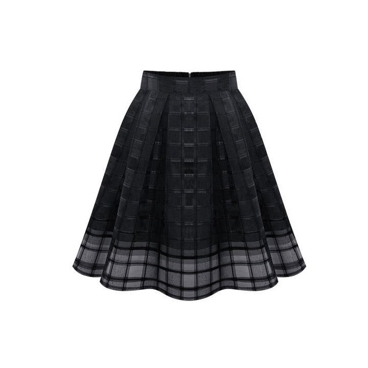 Womens Pleated Mesh Puff Plaid Organza Skirt Image 3