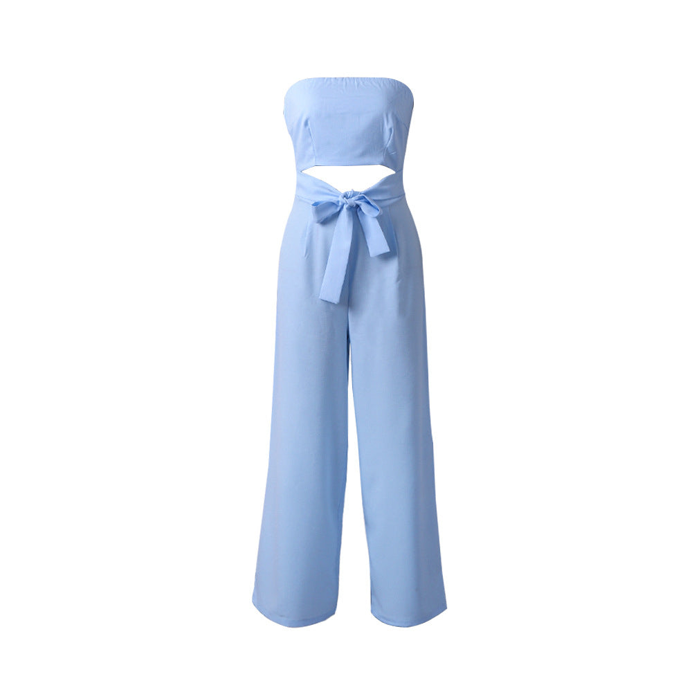 Womens One-Piece Collar Bare One-Piece Trousers Image 7
