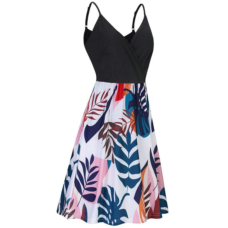 Womens Spring And Summer Printed Strap Beach Dress Image 6