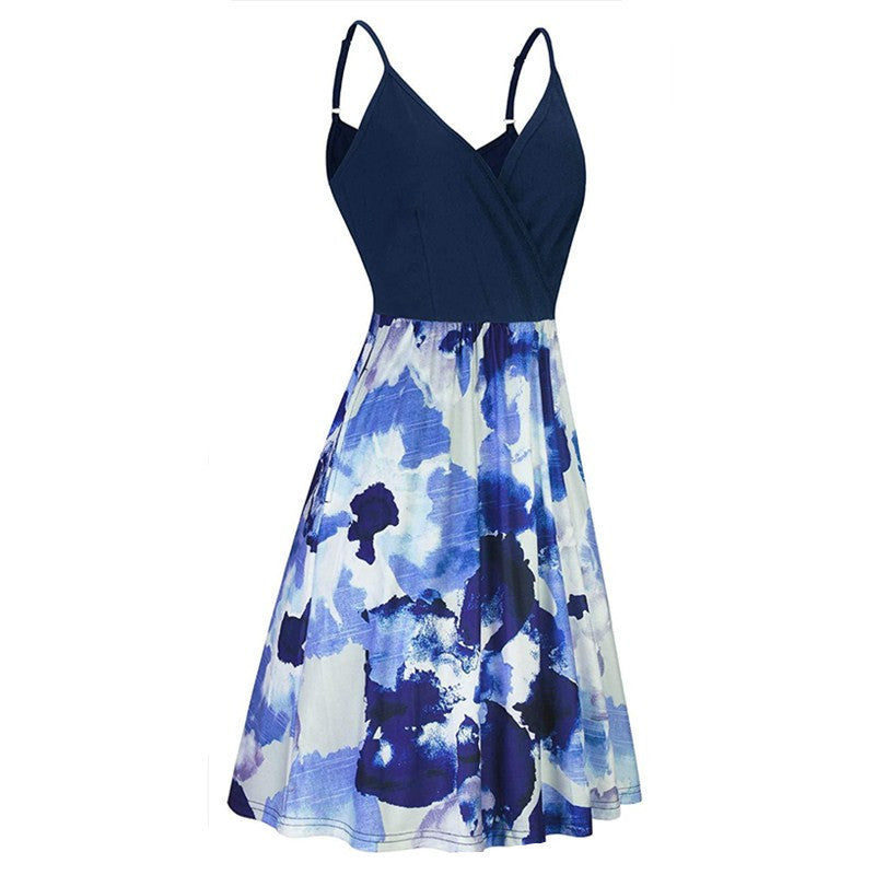 Womens Spring And Summer Printed Strap Beach Dress Image 7