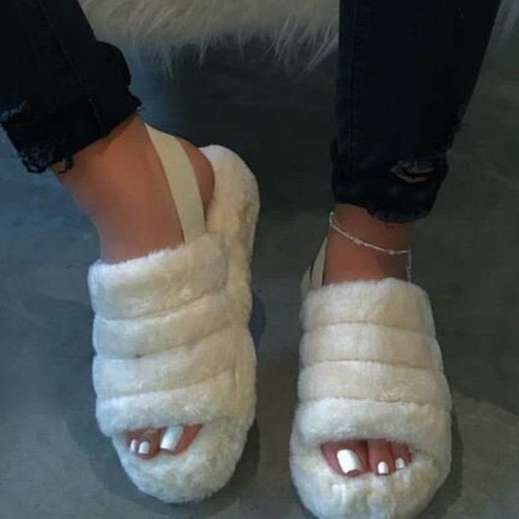Womens Hairy Open Toe Comfortable Home Cotton Slippers Image 1