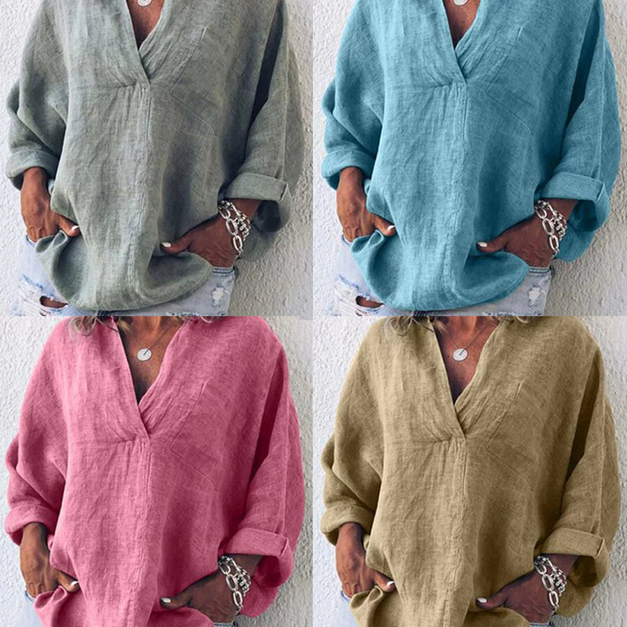 Relaxed Lightweight Popover Long Sleeve TopMultiple Colors Image 1