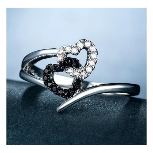 Double love heart color separation ring lady Image 2