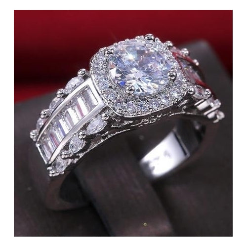 Fashion engagement Square Ring Princess wind micro setting Artificial zircon womens ring Image 3