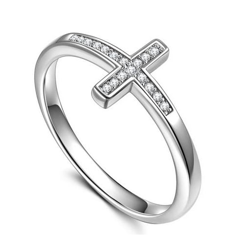 Fashion personality micro setting Artificial zircon cross womens ring Image 1