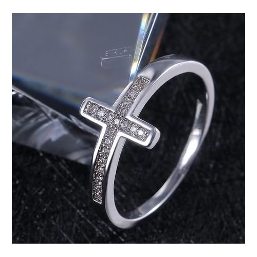 Fashion personality micro setting Artificial zircon cross womens ring Image 2