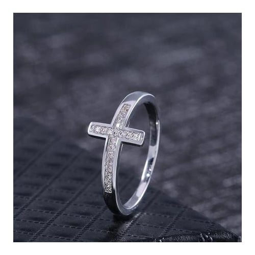 Fashion personality micro setting Artificial zircon cross womens ring Image 3