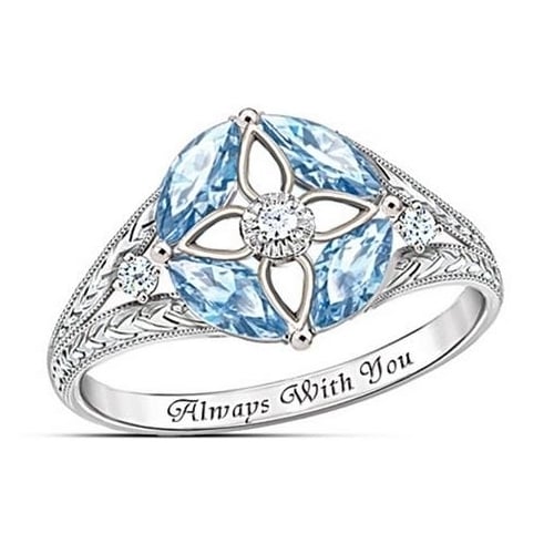 Simple blue gem cut-out four leaf grass ring Image 1