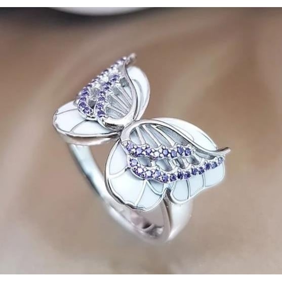 Beautiful inlaid enamel color butterfly lady ring Image 1