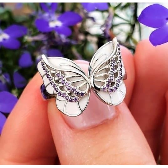 Beautiful inlaid enamel color butterfly lady ring Image 2