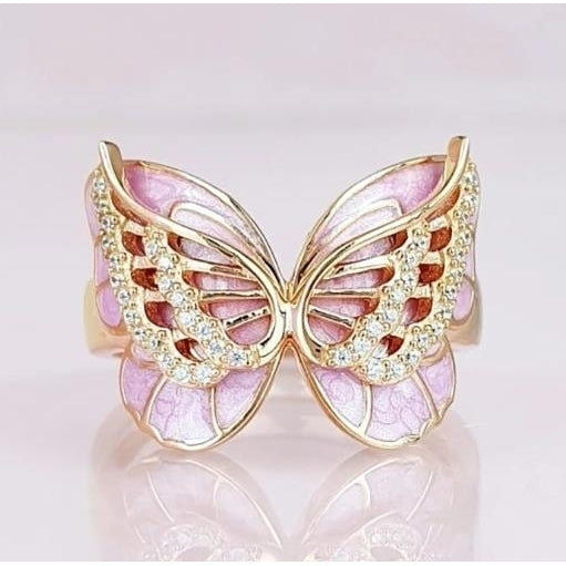 Beautiful inlaid enamel color butterfly lady ring Image 3