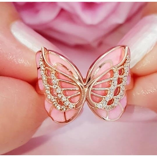 Beautiful inlaid enamel color butterfly lady ring Image 4