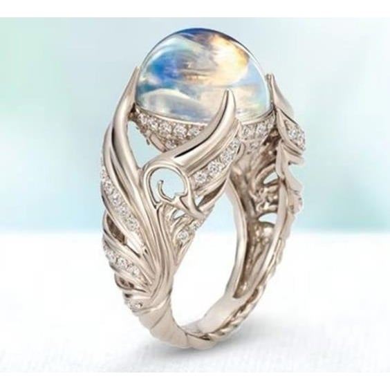 White Swan seven color moonlight stone ring Image 1