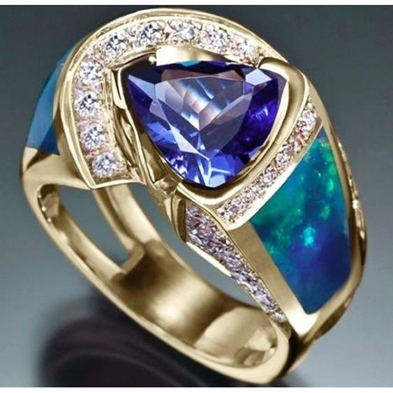 Fashion Blue Sapphire with Artificial zircon ium ring Image 1