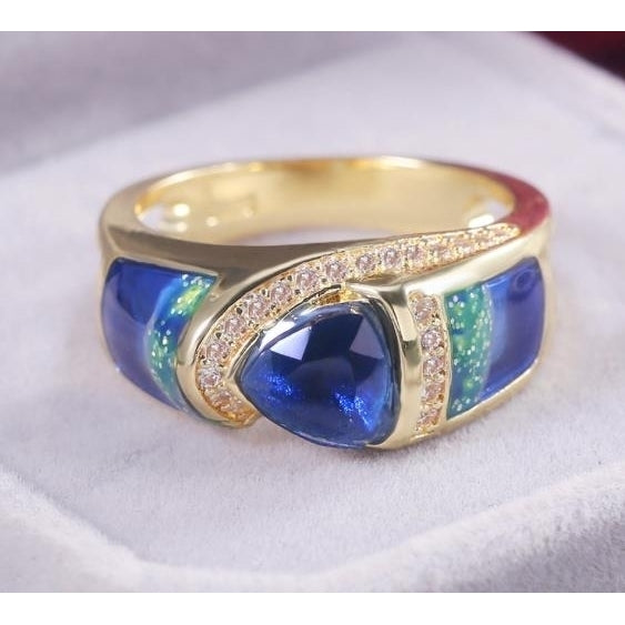 Fashion Blue Sapphire with Artificial zircon ium ring Image 3