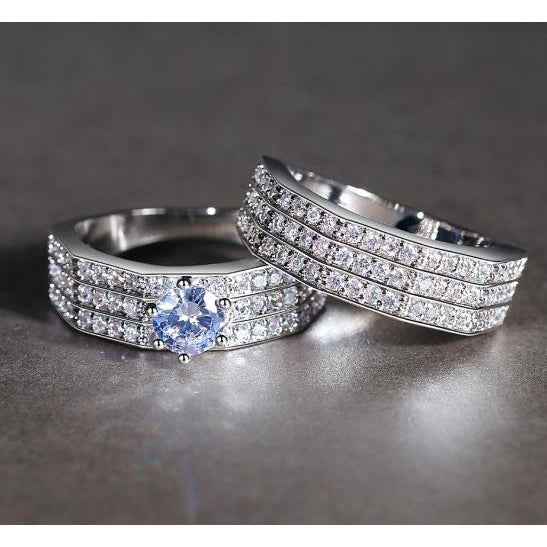 Artificial zircon ring creative couple ring set in three layers Image 3