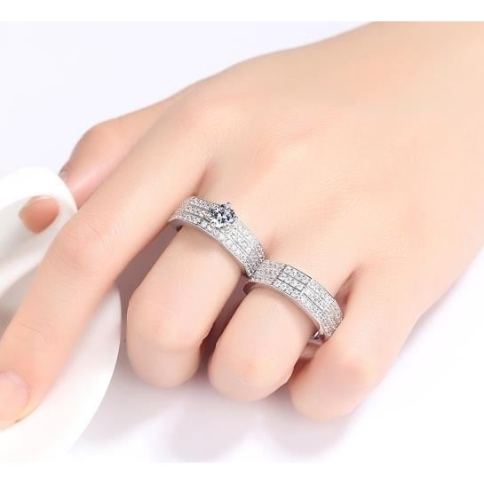 Artificial zircon ring creative couple ring set in three layers Image 4