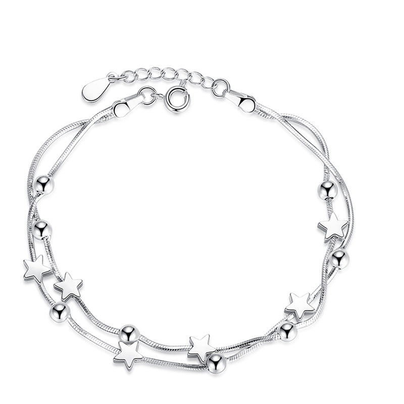 Classic Pentagram Square Bead Fashion Silver Bracelet Image 1