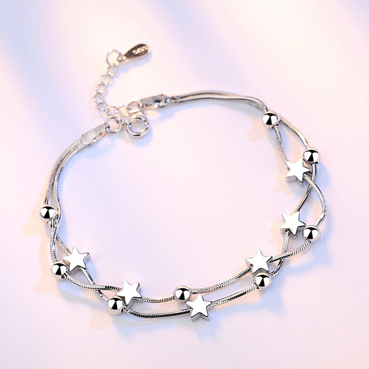 Classic Pentagram Square Bead Fashion Silver Bracelet Image 4