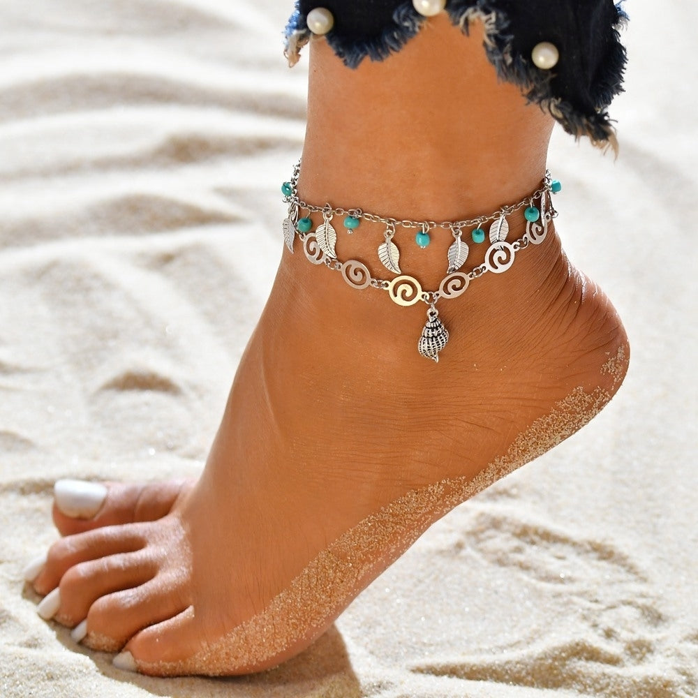 Female National Wind Spiral Double-layer Beach Pendant Anklet Image 2