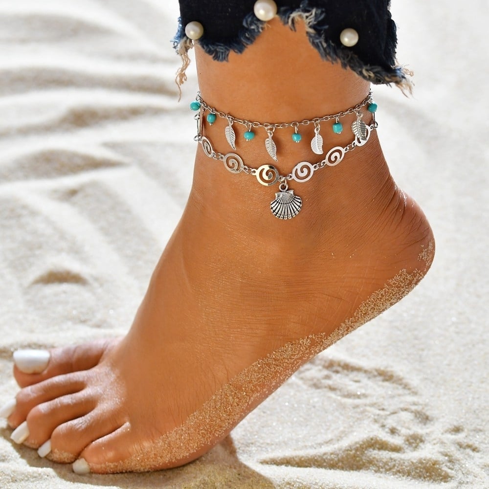 Female National Wind Spiral Double-layer Beach Pendant Anklet Image 1