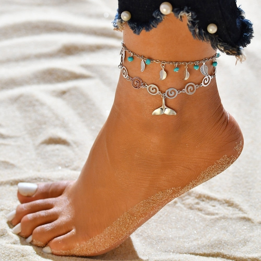 Female National Wind Spiral Double-layer Beach Pendant Anklet Image 8