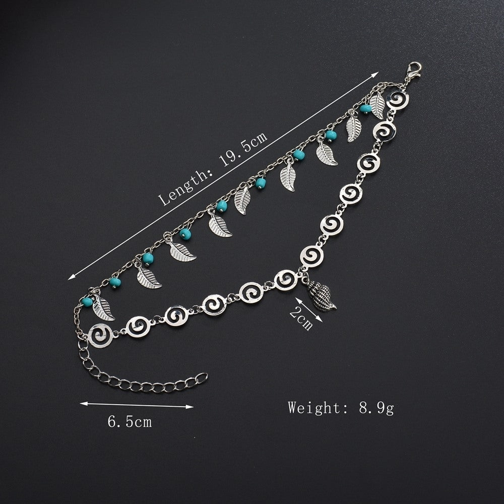 Female National Wind Spiral Double-layer Beach Pendant Anklet Image 12
