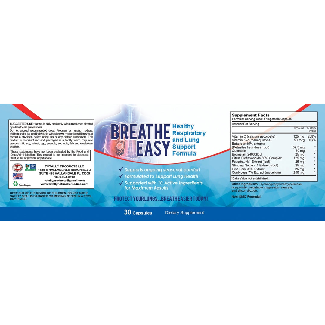 Totally Products Breathe Easy Capsules 30 Count Respiratory Support Supplement Image 3