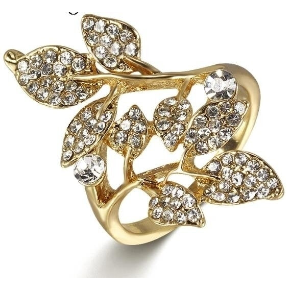 Leaf ring exaggerated female ring retro flower couple Popular style ring Artificial zircon ring Image 2